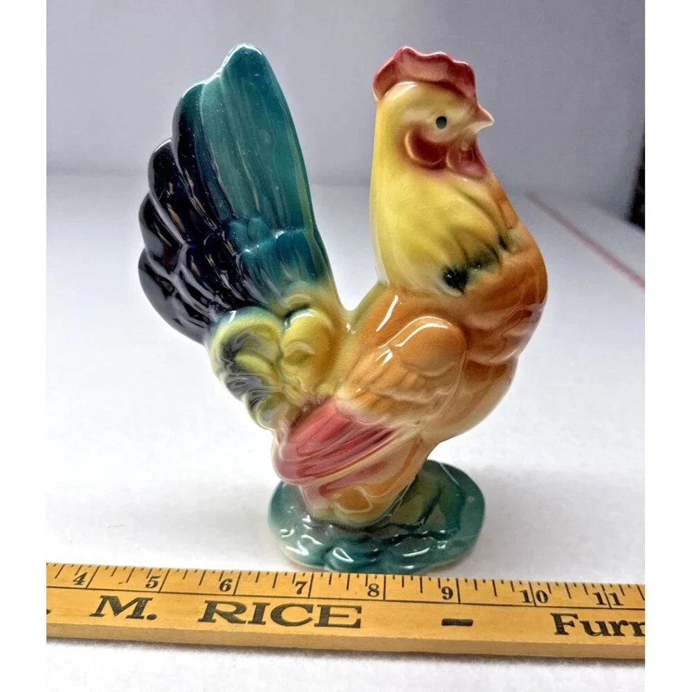 Royal Copley Rooster Figurines Set of 2 Vintage Ceramic Chicken Farmhouse Decor